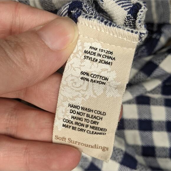 Soft Surroundings Blue Plaid Textured Huntleigh Lagenlook Buttons Tunic Top XS - Picture 6 of 9